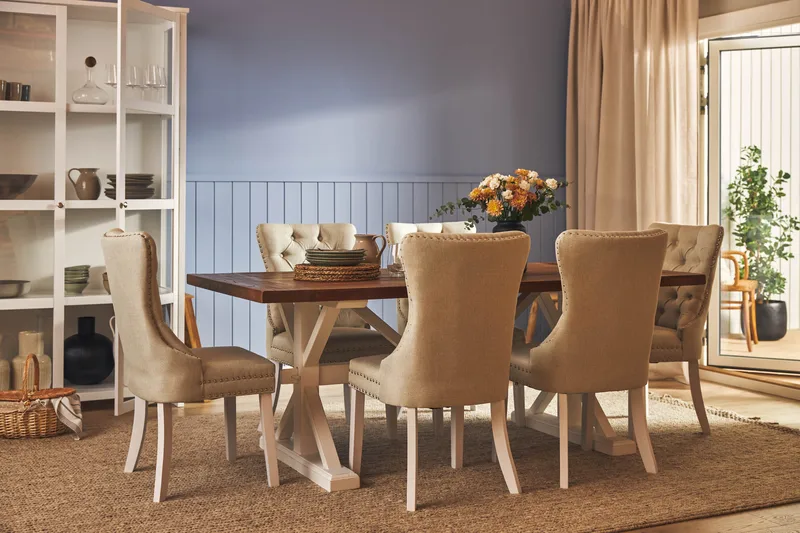 Lyon Förlängningsbar Matgrupp 200 cm inkl 6 Bergviken Stolar - Brun/Vit - Möbler - Bord & matgrupper - Matgrupper