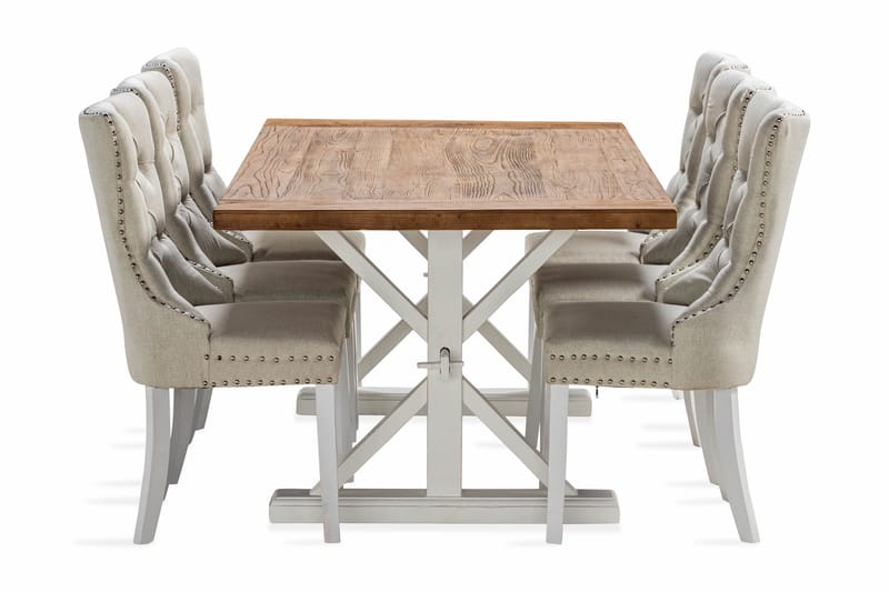 Lyon Förlängningsbar Matgrupp 200 cm inkl 6 Bergviken Stolar - Brun/Vit - Möbler - Bord & matgrupper - Matgrupper