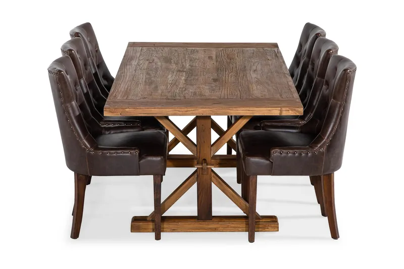 Lyon Förlängningsbar Matgrupp 200 cm med 6 Tuva Fåtölj - Natur/Brun - Möbler - Bord & matgrupper - Matgrupper