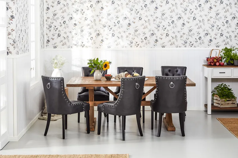 Lyon Förlängningsbar Matgrupp 200 cm med 6 Tuva Fåtölj - Natur/Svart - Möbler - Bord & matgrupper - Matgrupper