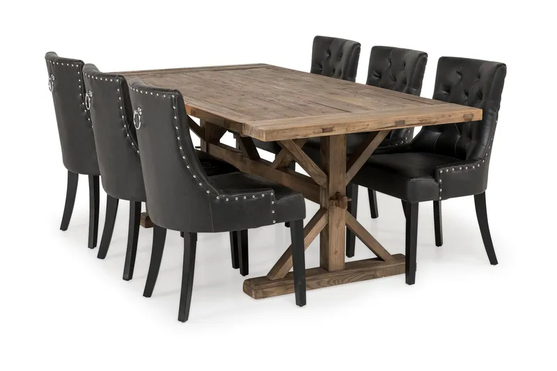 Lyon Förlängningsbar Matgrupp 200 cm med 6 Tuva Fåtölj, Natur/Svart