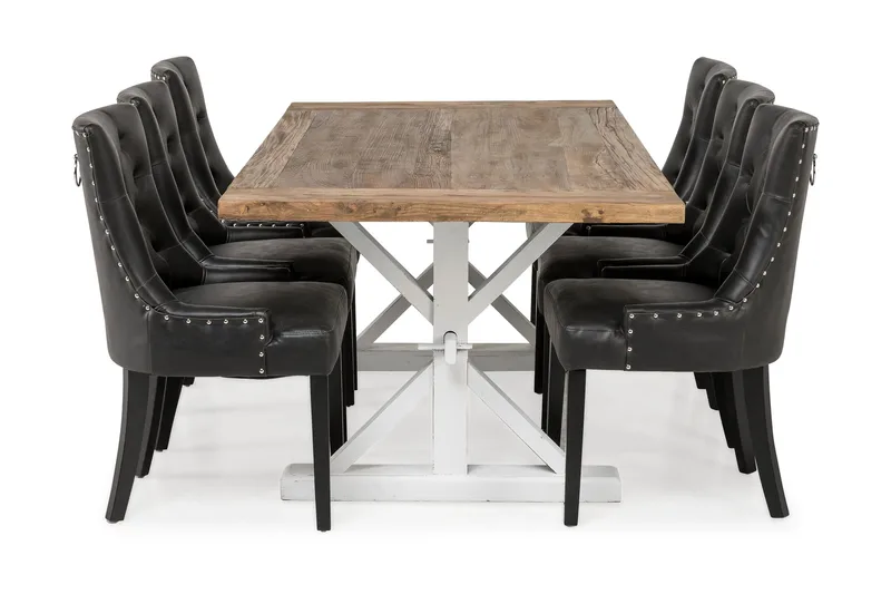 Lyon Förlängningsbar Matgrupp 200 cm med 6 Tuva Fåtölj - Natur/Vit/Svart - Möbler - Bord & matgrupper - Matgrupper