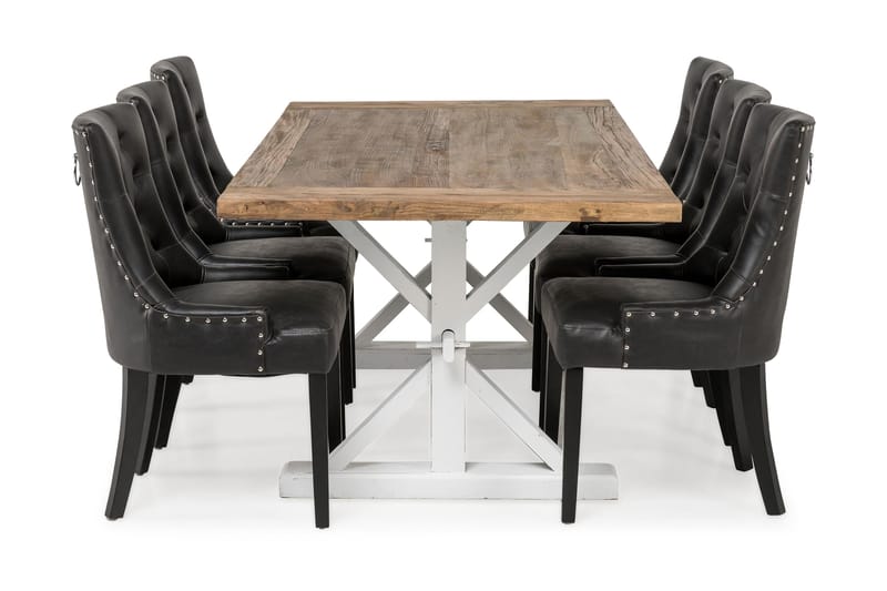 Lyon Förlängningsbar Matgrupp 200 cm med 6 Tuva Fåtölj - Natur/Vit/Svart - Möbler - Bord & matgrupper - Matgrupper