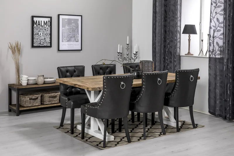 Lyon Förlängningsbar Matgrupp 200 cm med 6 Tuva Fåtölj - Natur/Vit/Svart - Möbler - Bord & matgrupper - Matgrupper