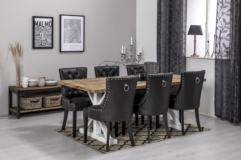 Lyon Förlängningsbar Matgrupp 200 cm med 6 Tuva Fåtölj - Natur/Vit/Svart - Möbler - Bord & matgrupper - Matgrupper