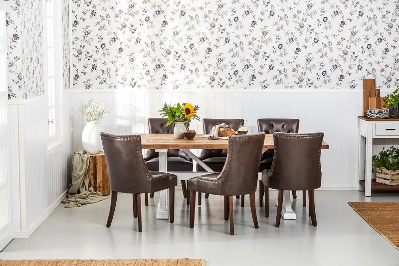 Lyon Förlängningsbar Matgrupp 200 cm med 6 Tuva Stol - Natur/Vit/Brun - Möbler - Bord & matgrupper - Matgrupper