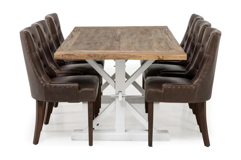 Lyon Förlängningsbar Matgrupp 200 cm med 6 Tuva Stol - Natur/Vit/Brun - Möbler - Bord & matgrupper - Matgrupper