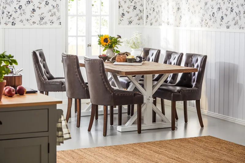 Lyon Förlängningsbar Matgrupp 200 cm med 6 Tuva Stol - Natur/Vit/Brun - Möbler - Bord & matgrupper - Matgrupper