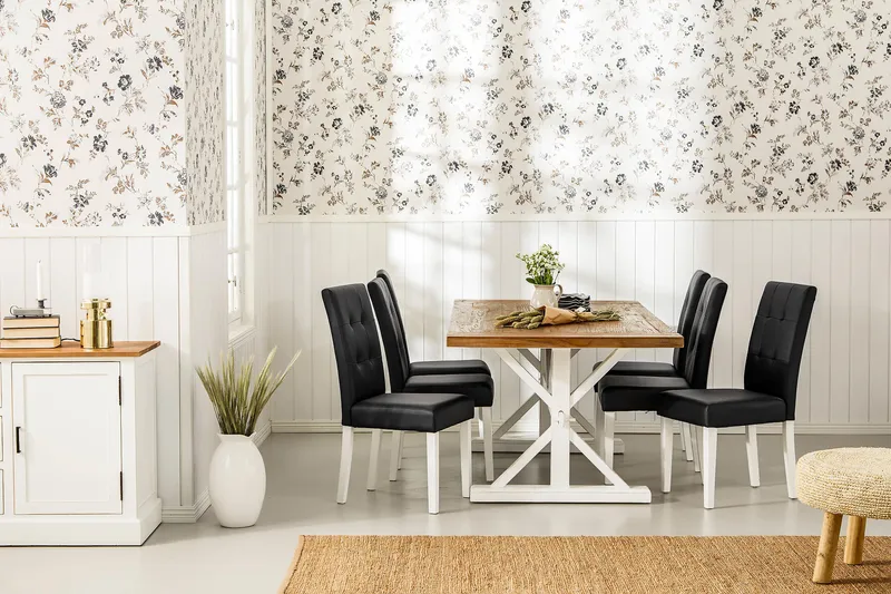 Lyon Förlängningsbar Matgrupp 200 cm med 6 Viktor Stol - Natur/Vit/Svart - Möbler - Bord & matgrupper - Matgrupper