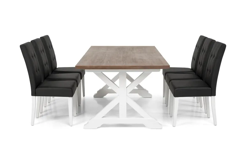 Lyon Förlängningsbar Matgrupp 200 cm med 6 Viktor Stol - Natur/Vit/Svart - Möbler - Bord & matgrupper - Matgrupper