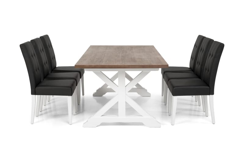 Lyon Förlängningsbar Matgrupp 200 cm med 6 Viktor Stol - Natur/Vit/Svart - Möbler - Bord & matgrupper - Matgrupper