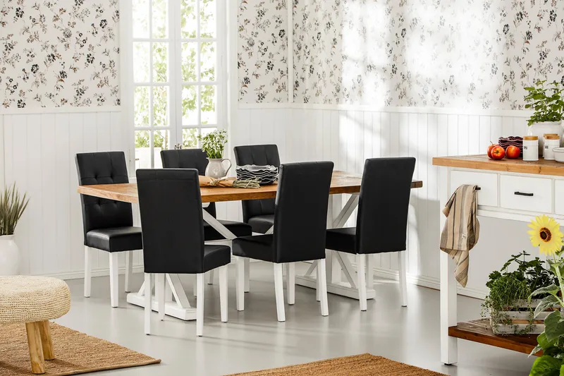 Lyon Förlängningsbar Matgrupp 200 cm med 6 Viktor Stol - Natur/Vit/Svart - Möbler - Bord & matgrupper - Matgrupper