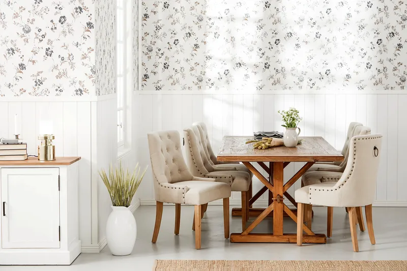 Lyon Förlängningsbar Matgrupp 200 cm med 6 Viktoria Fåtölj - Brunt Trä / Natur Beige - Möbler - Bord & matgrupper - Matgrupper