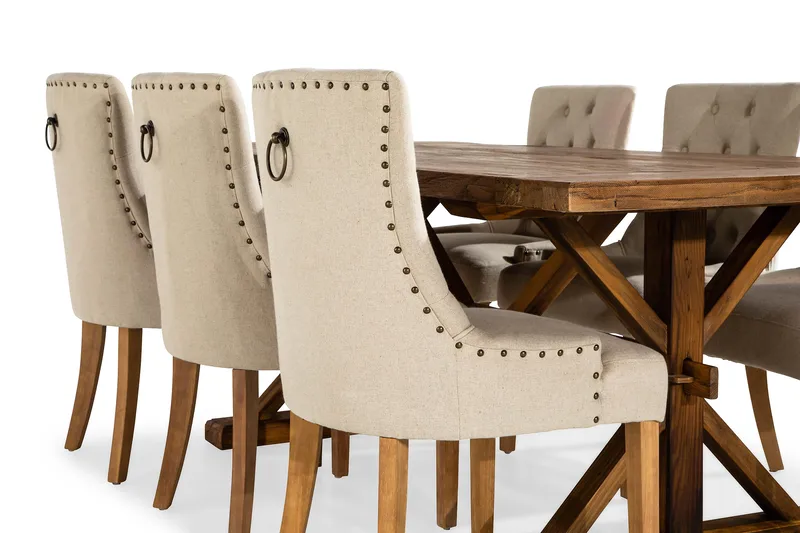 Lyon Förlängningsbar Matgrupp 200 cm med 6 Viktoria Fåtölj - Brunt Trä / Natur Beige - Möbler - Bord & matgrupper - Matgrupper
