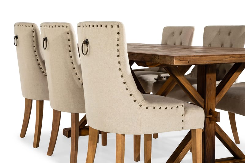 Lyon Förlängningsbar Matgrupp 200 cm med 6 Viktoria Fåtölj - Brunt Trä / Natur Beige - Möbler - Bord & matgrupper - Matgrupper