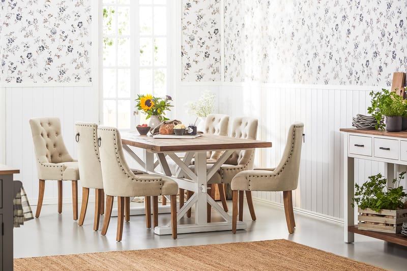 Lyon Förlängningsbar Matgrupp 200 cm med 6 Viktoria Stol Bloomington Natur/Vit/Beige Beige/White - Möbler - Bord & matgrupper - Matgrupper