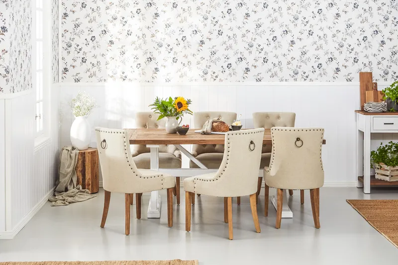 Lyon Förlängningsbar Matgrupp 200 cm med 6 Viktoria Stol Bloomington Natur/Vit/Beige Beige/White - Möbler - Bord & matgrupper - Matgrupper