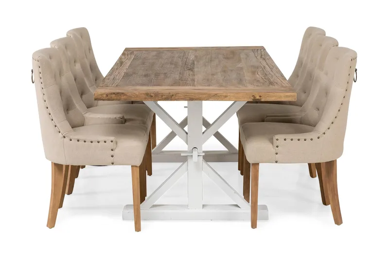 Lyon Förlängningsbar Matgrupp 200 cm med 6 Viktoria Stol Bloomington Natur/Vit/Beige Beige/White - Möbler - Bord & matgrupper - Matgrupper