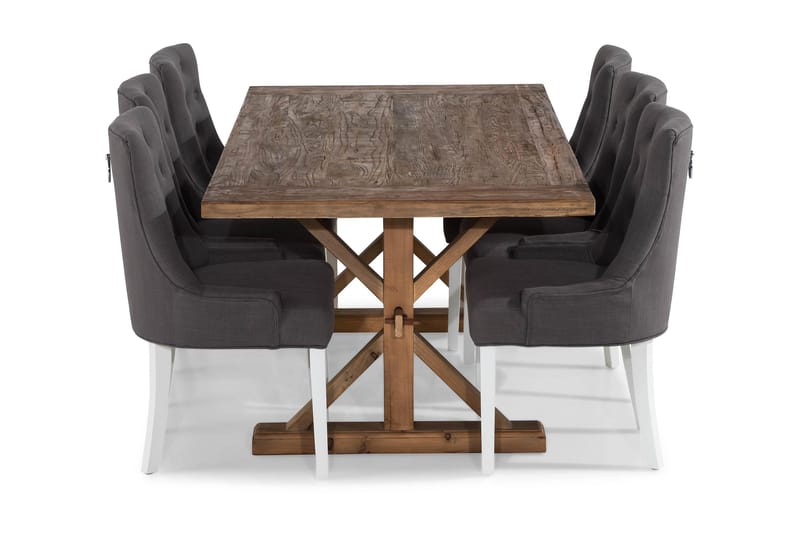 Lyon Förlängningsbar Matgrupp 200 cm med 6 Viktoria Stol - Natur/Grå/Vit - Möbler - Bord & matgrupper - Matgrupper