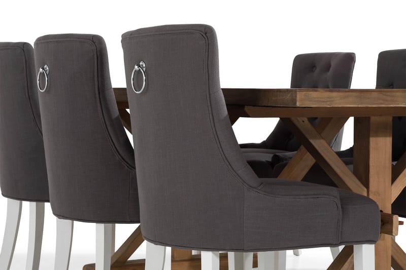 Lyon Förlängningsbar Matgrupp 200 cm med 6 Viktoria Stol - Natur/Grå/Vit - Möbler - Bord & matgrupper - Matgrupper