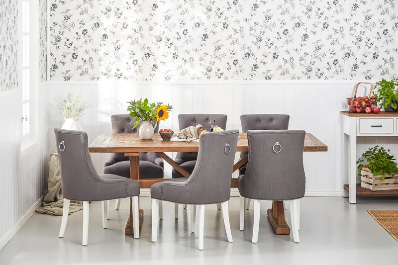 Lyon Förlängningsbar Matgrupp 200 cm med 6 Viktoria Stol - Natur/Grå/Vit - Möbler - Bord & matgrupper - Matgrupper