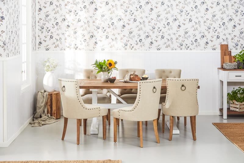 Lyon Förlängningsbar Matgrupp 200 cm med 6 Viktoria Stol - Natur/Vit/Beige - Möbler - Bord & matgrupper - Matgrupper