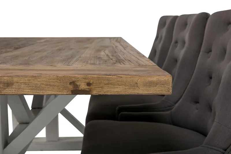 Lyon Förlängningsbar Matgrupp 200 cm med 6 Viktoria Stol - Natur/Vit/Grå - Möbler - Bord & matgrupper - Matgrupper