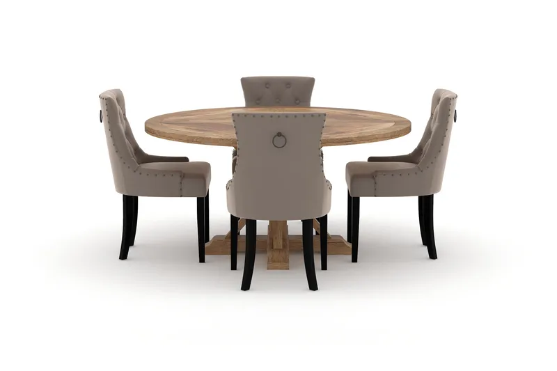 Lyon Matbord 150 cm Runt med 4st Viktoria Matstol - Brun - Möbler - Bord & matgrupper - Matgrupper