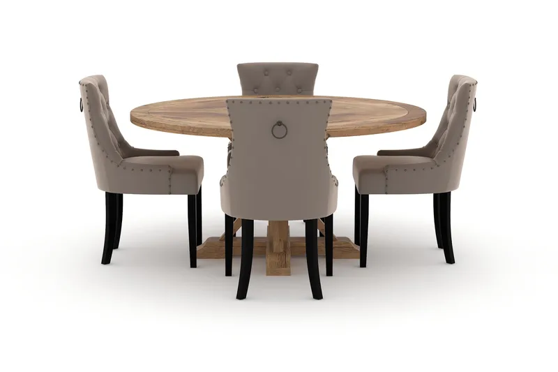 Lyon Matbord 150 cm Runt med 4st Viktoria Matstol - Brun - Möbler - Bord & matgrupper - Matgrupper