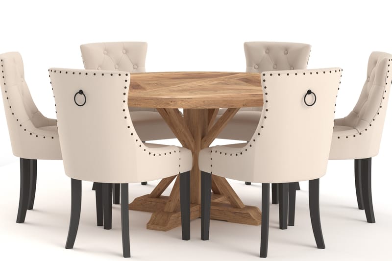 Lyon Matbord 150 cm Runt med 6st Viktoria Matstol - Brun - Möbler - Bord & matgrupper - Matgrupper