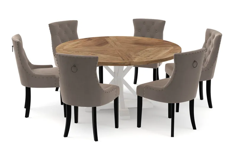 Lyon Matbord 150 cm Runt med 6st Viktoria Matstol - Natur/Vit - Möbler - Bord & matgrupper - Matgrupper