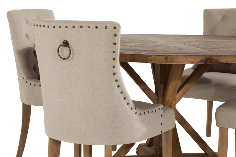 Lyon Matgrupp Ø150 cm Rund med 4 st Viktoria Stolar - Vintage Alm / Beige - Möbler - Bord & matgrupper - Matgrupper