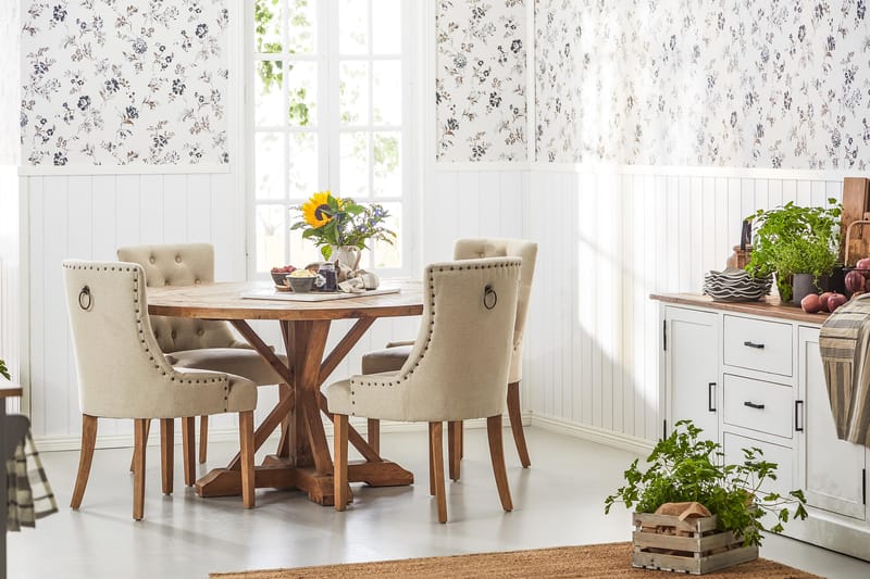 Lyon Matgrupp Ø150 cm Rund med 4 st Viktoria Stolar - Vintage Alm / Beige - Möbler - Bord & matgrupper - Matgrupper