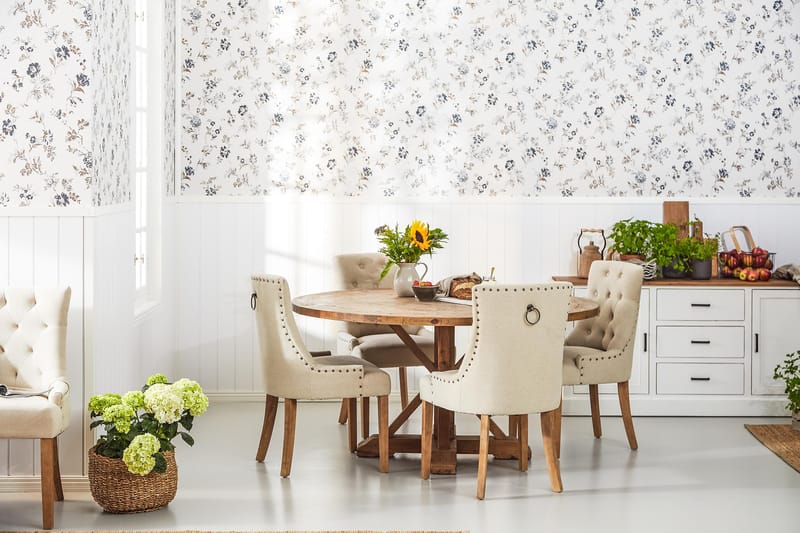 Lyon Matgrupp Ø150 cm Rund med 4 st Viktoria Stolar - Vintage Alm / Beige - Möbler - Bord & matgrupper - Matgrupper