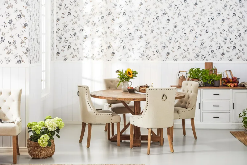 Lyon Matgrupp Ø150 cm Rund med 4 st Viktoria Stolar - Vintage Alm / Beige - Möbler - Bord & matgrupper - Matgrupper