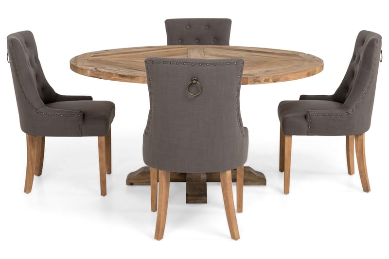 Lyon Matgrupp Ø150 cm Rund med 4 st Viktoria Stolar - Vintage Alm/Grå - Möbler - Bord & matgrupper - Matgrupper