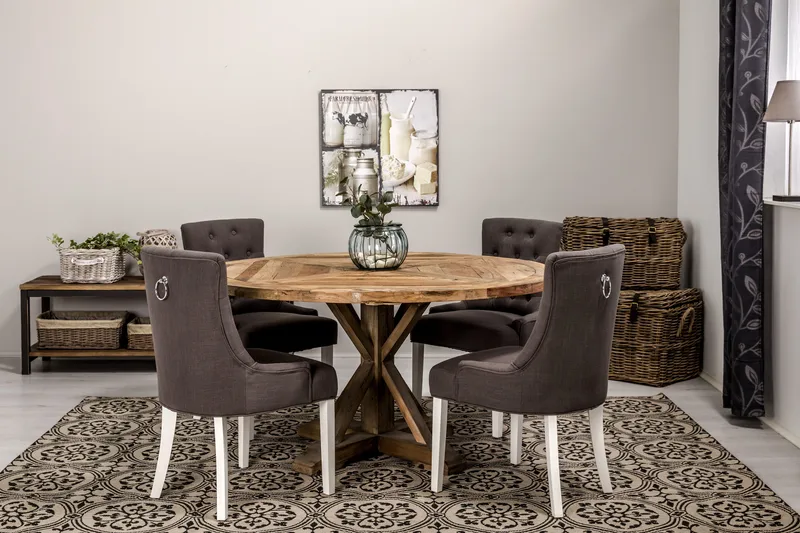 Lyon Matgrupp Ø150 cm Rund med 4 st Viktoria Stolar - Vintage Alm/Grå/Vit - Möbler - Bord & matgrupper - Matgrupper