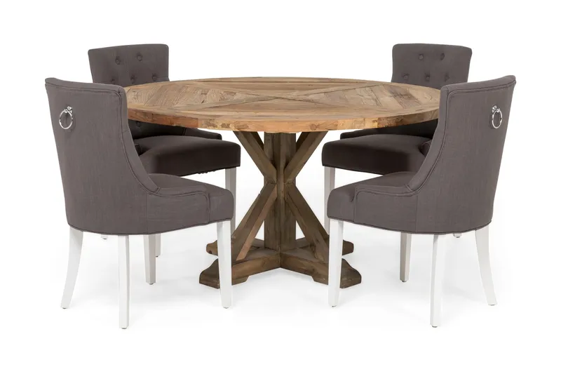 Lyon Matgrupp Ø150 cm Rund med 4 st Viktoria Stolar, Vintage Alm/Grå/Vit