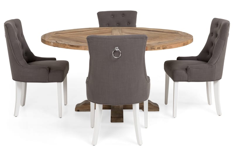 Lyon Matgrupp Ø150 cm Rund med 4 st Viktoria Stolar - Vintage Alm/Grå/Vit - Möbler - Bord & matgrupper - Matgrupper