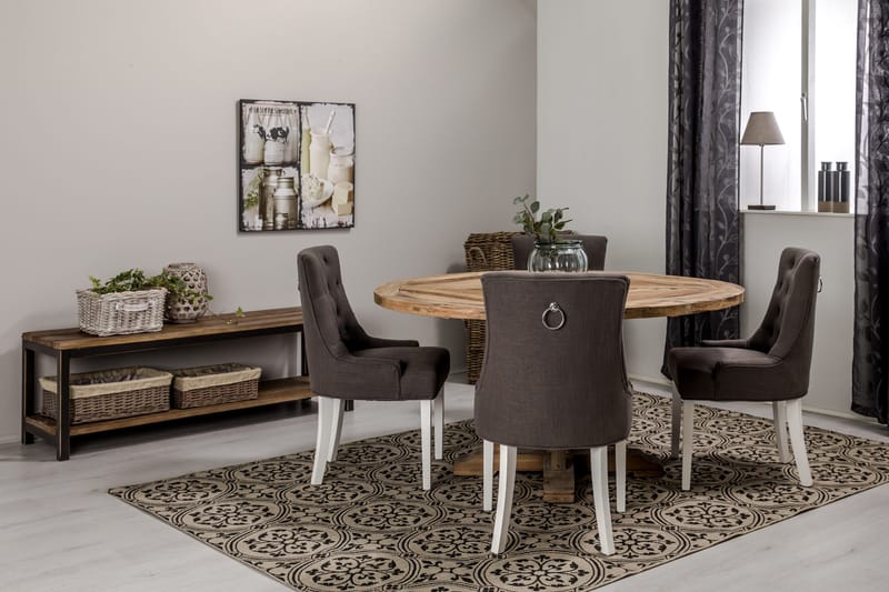 Lyon Matgrupp Ø150 cm Rund med 4 st Viktoria Stolar - Vintage Alm/Grå/Vit - Möbler - Bord & matgrupper - Matgrupper