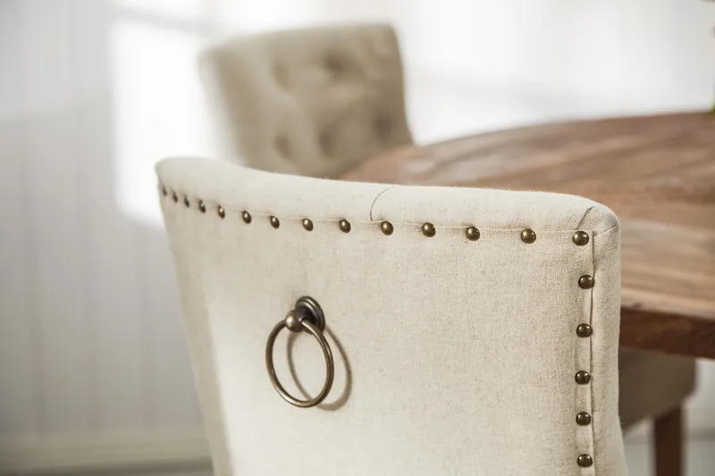 Lyon Matgrupp Ø150 cm Rund med 4 st Viktoria Stolar - Vintage Natur/Vit/Beige - Möbler - Bord & matgrupper - Matgrupper