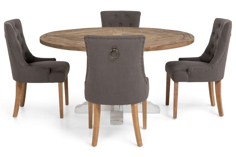 Lyon Matgrupp Ø150 cm Rund med 4 st Viktoria Stolar - Vintage Natur/Vit/Grå - Möbler - Bord & matgrupper - Matgrupper