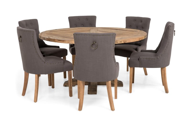 Lyon Matgrupp Ø150 cm Rund med 6 st Viktoria Stolar - Vintage Alm/Grå - Möbler - Bord & matgrupper - Matgrupper