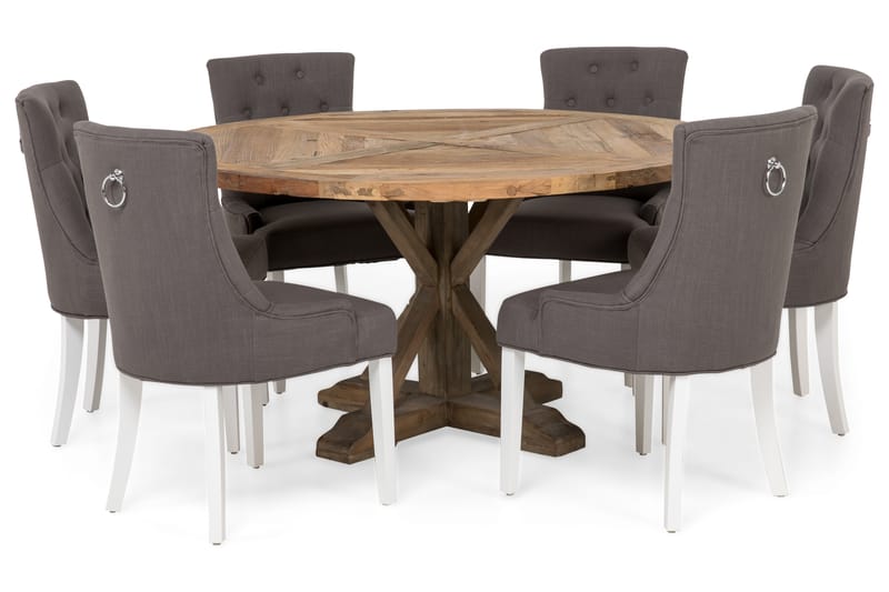 Lyon Matgrupp Ø150 cm Rund med 6 st Viktoria Stolar - Vintage Alm/Grå/Vit - Möbler - Bord & matgrupper - Matgrupper