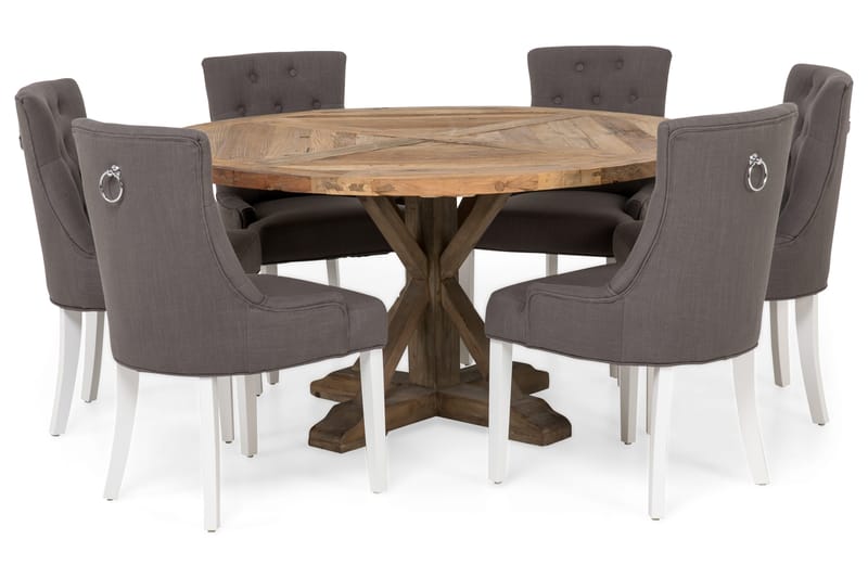 Lyon Matgrupp Ø150 cm Rund med 6 st Viktoria Stolar - Vintage Alm/Grå/Vit - Möbler - Bord & matgrupper - Matgrupper