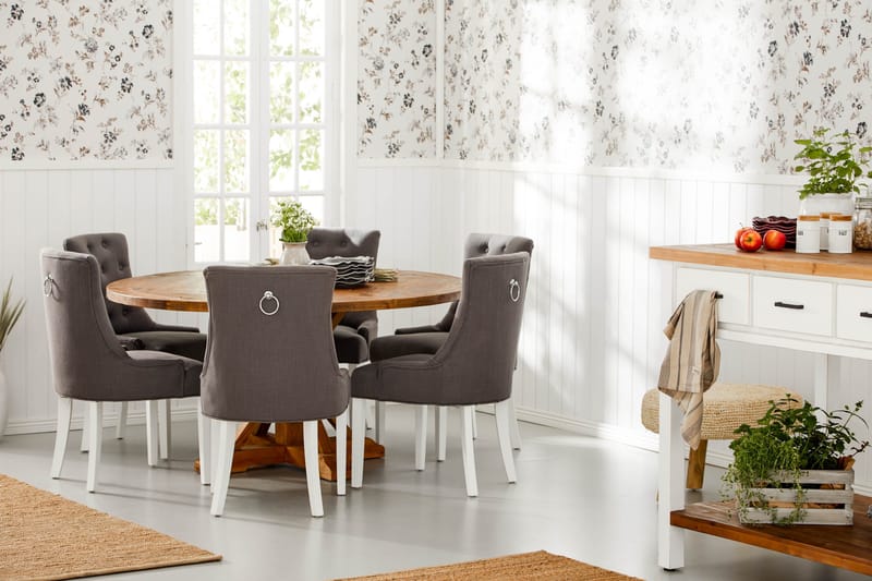 Lyon Matgrupp Ø150 cm Rund med 6 st Viktoria Stolar - Vintage Alm/Grå/Vit - Möbler - Bord & matgrupper - Matgrupper