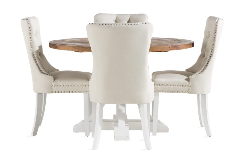 Lyon Matgrupp 120 cm Rund inkl 4 Bergviken Stolar - Brun/Vit - Möbler - Bord & matgrupper - Matgrupper