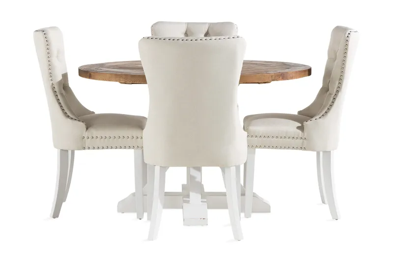 Lyon Matgrupp 120 cm Rund inkl 4 Bergviken Stolar - Brun/Vit - Möbler - Bord & matgrupper - Matgrupper