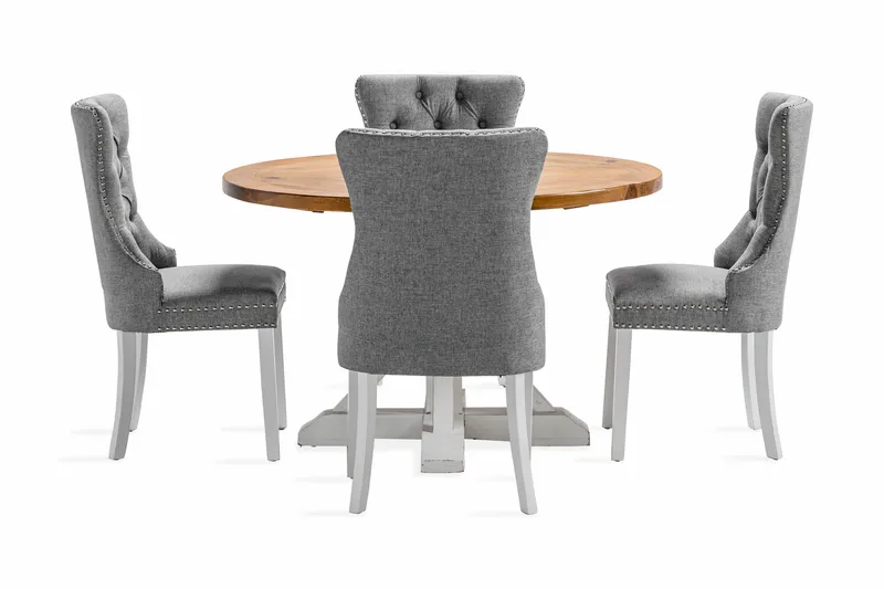 Lyon Matgrupp 120 cm Rund inkl 4 Bergviken Stolar - Brun/Vit - Möbler - Bord & matgrupper - Matgrupper
