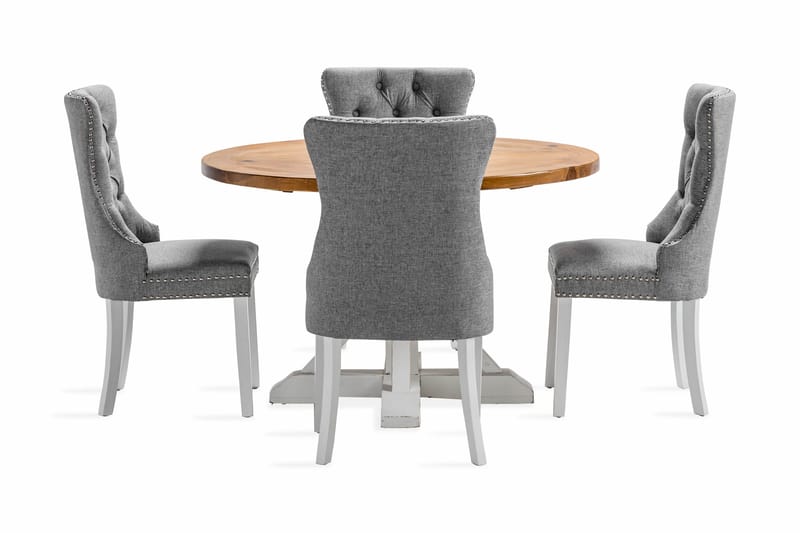 Lyon Matgrupp 120 cm Rund inkl 4 Bergviken Stolar - Brun/Vit - Möbler - Bord & matgrupper - Matgrupper